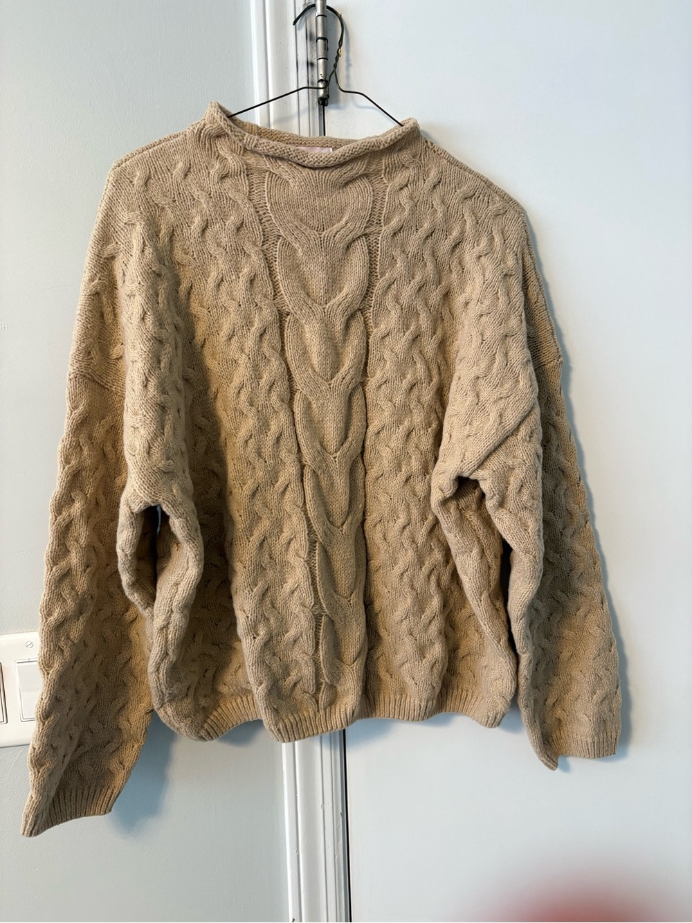 Pink Lily Beige Cable Knit Cozy Sweater Textured Pullover  Size S